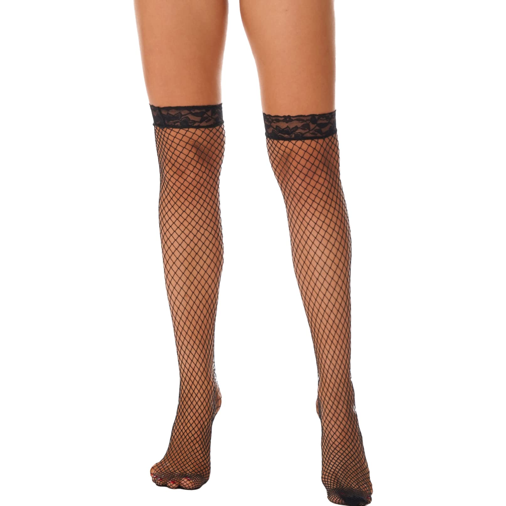 Women's Knee High Fishnet Tights - Stretchy Closed Toe Stockings & Pantyhose for Dresses, Cosplay, and Night Out Outfits