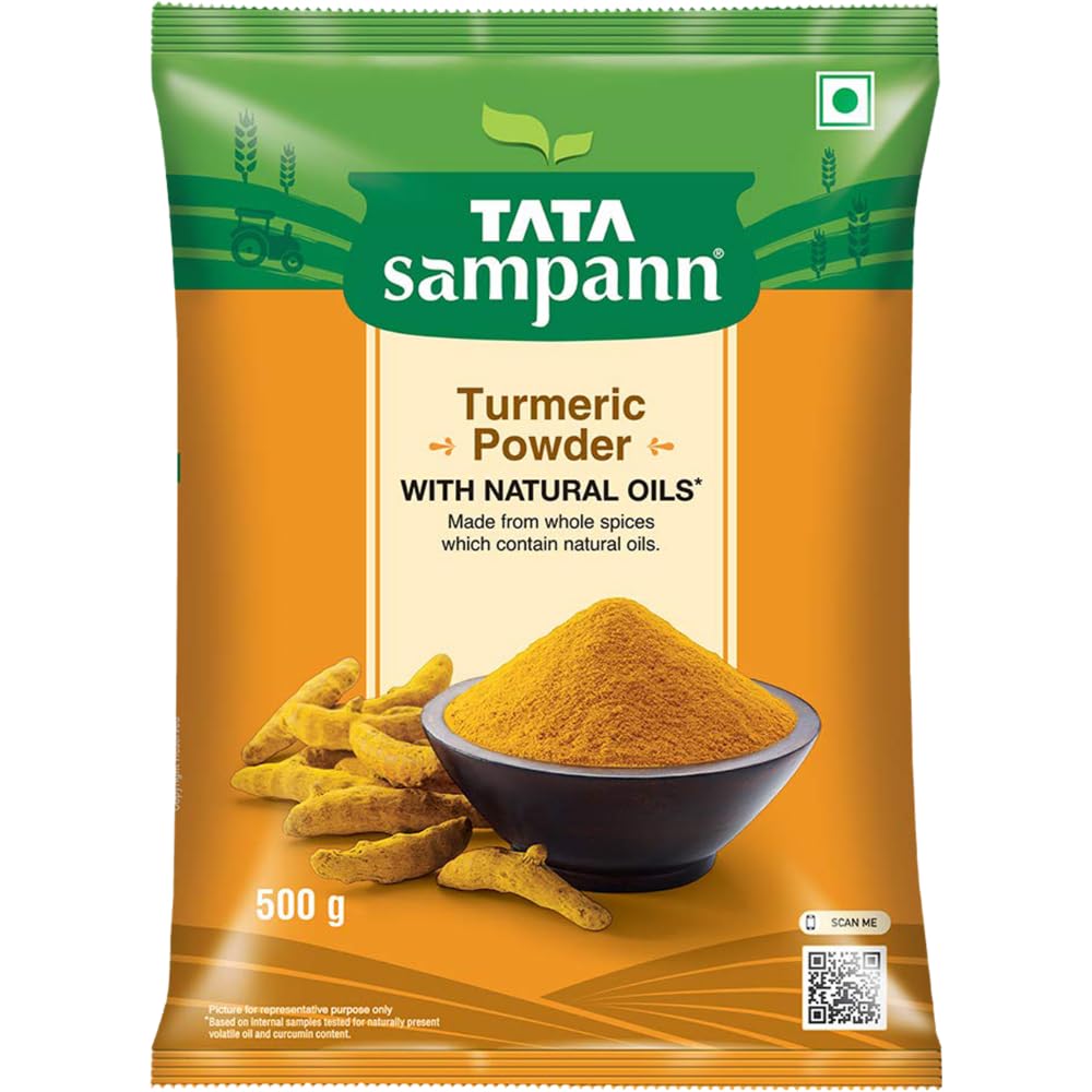 Tata Sampann Pure Turmeric Powder with Natural Oils | 500g Haldi Powder for Cooking, Golden Milk & Skin Care