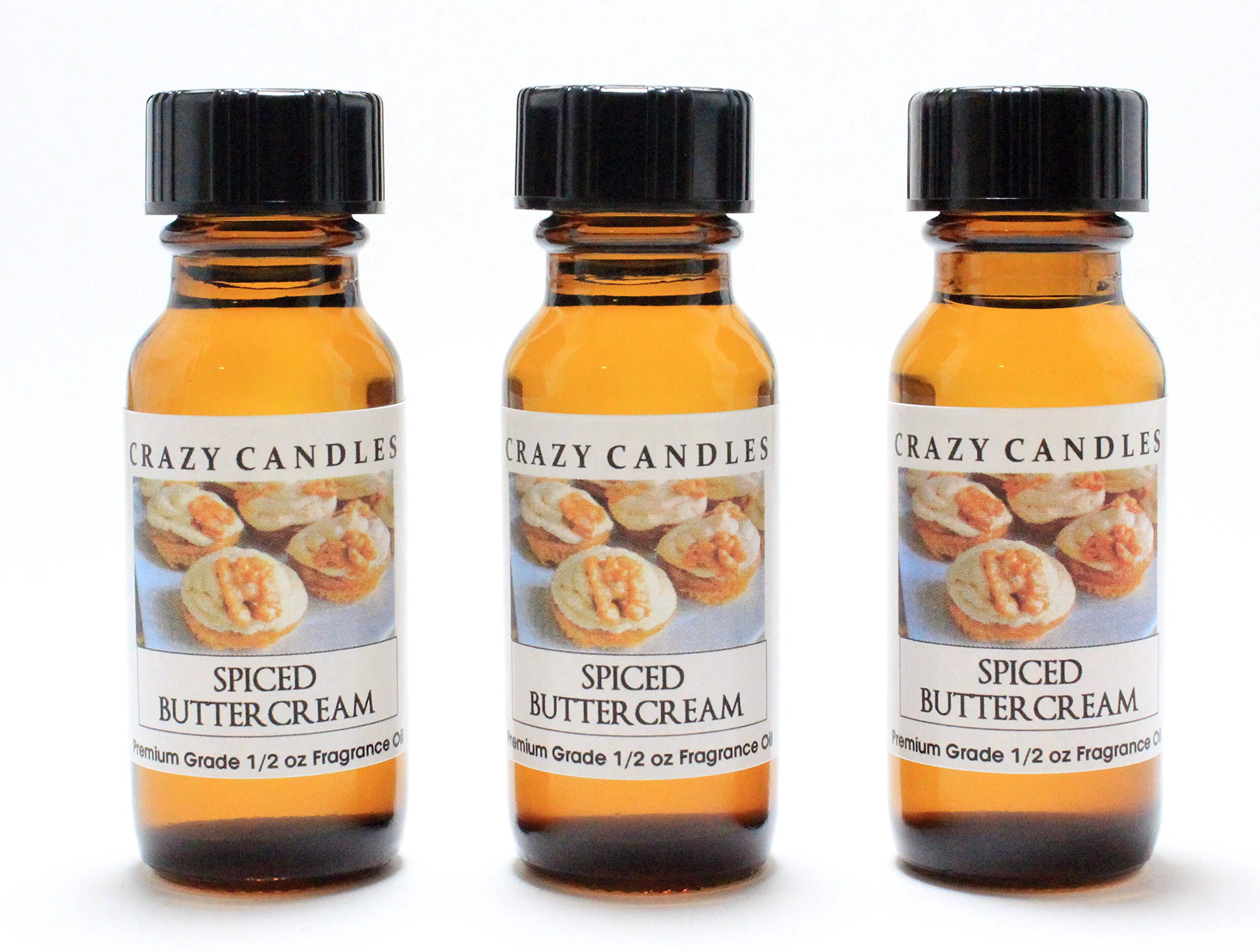 Premium Spiced Buttercream Fragrance Oil - 3 Bottles (1/2 FL Oz/15ml Each) by Crazy Candles | for Candles, Soaps, Diffusers & Home Aromatherapy