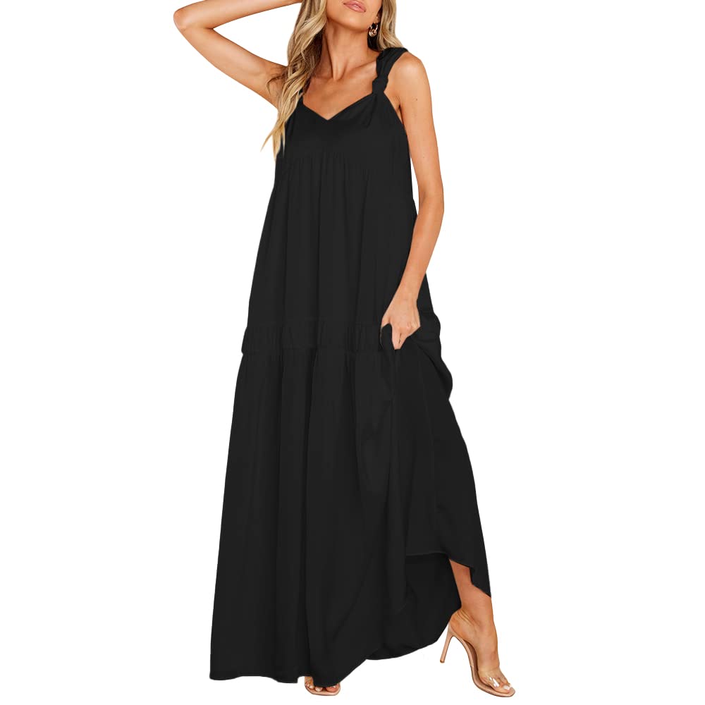 FSHAOES Women's Summer Boho Dresses - Sleeveless V-Neck Casual Loose Long Maxi Beach Dress for Vacation, Party & Outdoor Activities