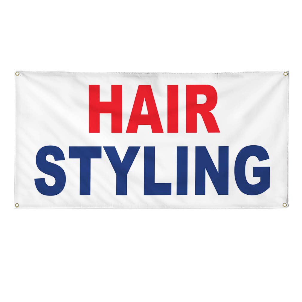 Vinyl Banner - 60x144 Inches with 10 Grommets | Weatherproof Outdoor Business Sign for Hair Salons, Industrial & Yard Use | Durable Red & Blue Advertising Display (Perfect for Storefronts, Events & Construction Sites)
