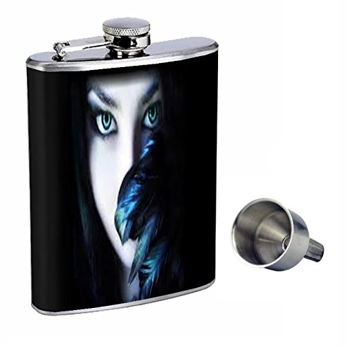 8oz Stainless Steel Gothic Whiskey Flask with Free Funnel - Elegant Gothic Design for Bourbon, Scotch & Liquor - Perfect for Parties, Camping & Outdoor Adventures (Model D-008)