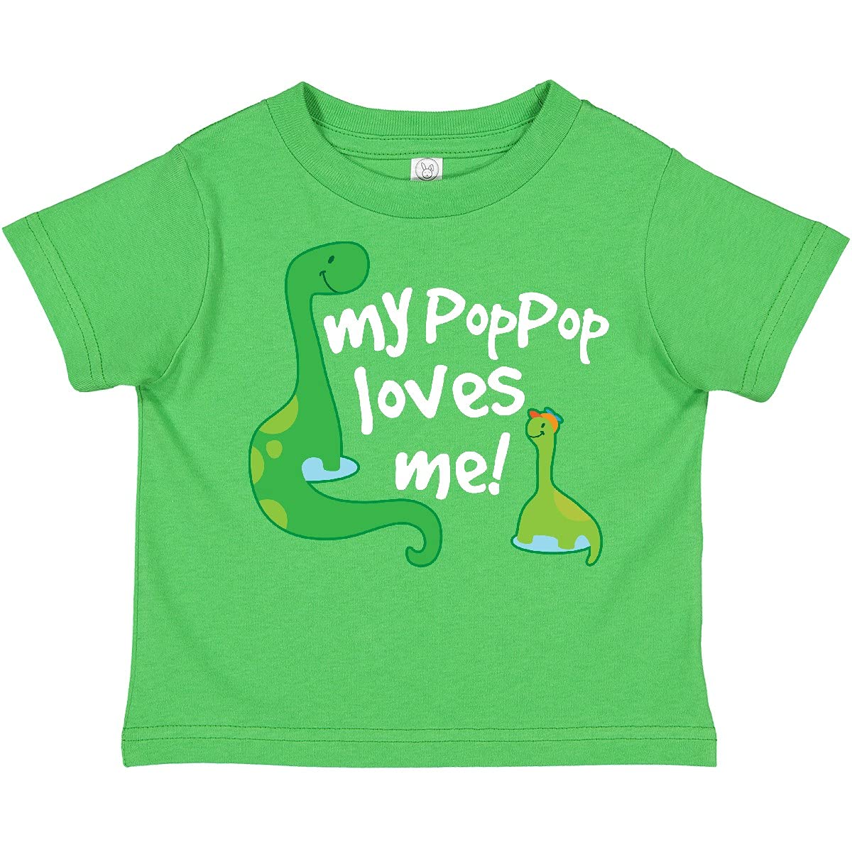 Inktastic My Pop Pop Loves Me Dinosaur Graphic Toddler T-Shirt - Cute Dinosaur Grandfather Gift for Kids, Soft Cotton Tee for Toddler Boys & Girls - Perfect for Family Outings, Playdates & Grandparents Day