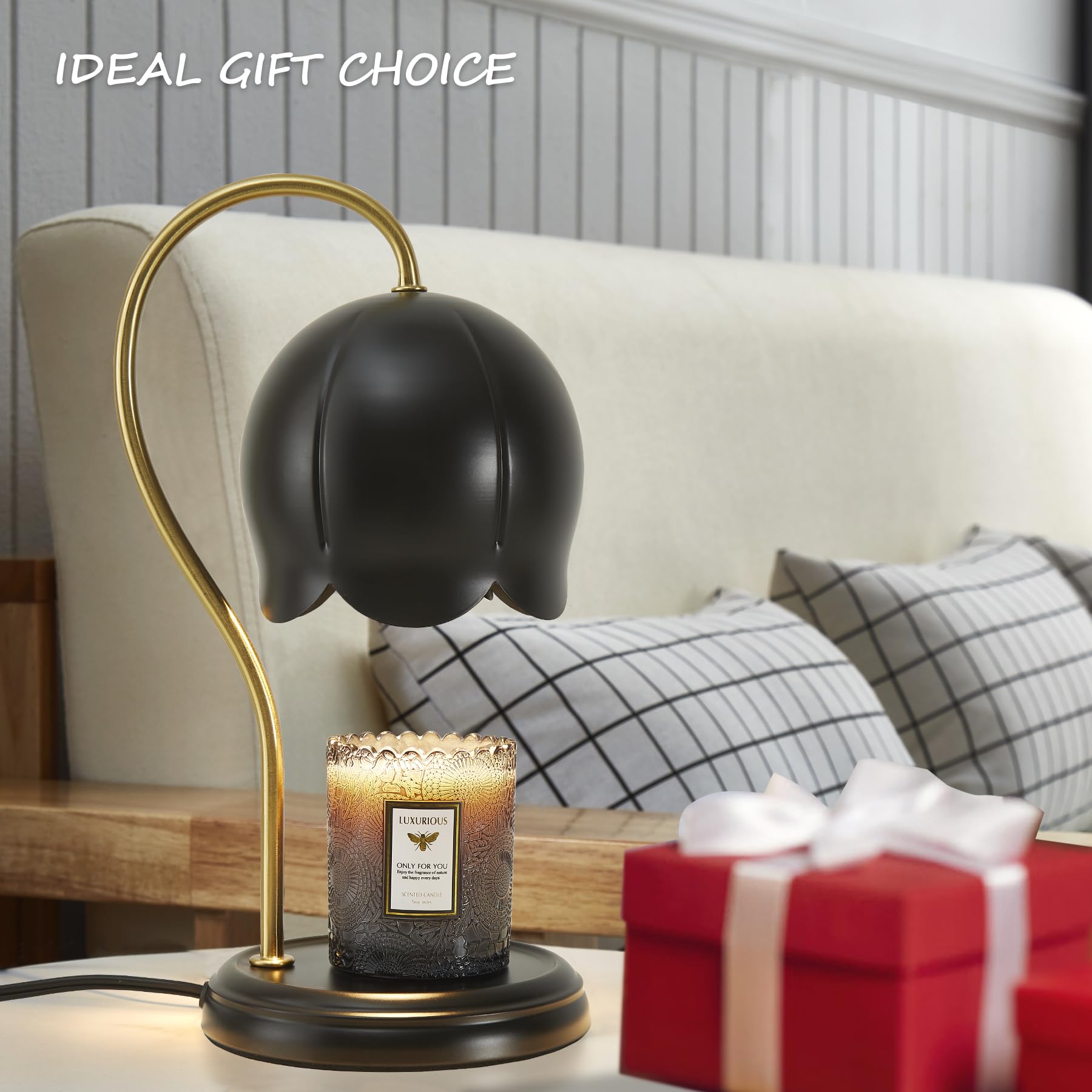 Black Gold Flower Candle Warmer Lamp with Timer & Dimmable Light - Elegant Home Office Decor, Scented Wax Melter for Bedroom - Perfect Christmas Birthday Gift for Women & Men - Large Tabletop Candle Burner for Relaxation, Aromatherapy & Romantic Ambiance