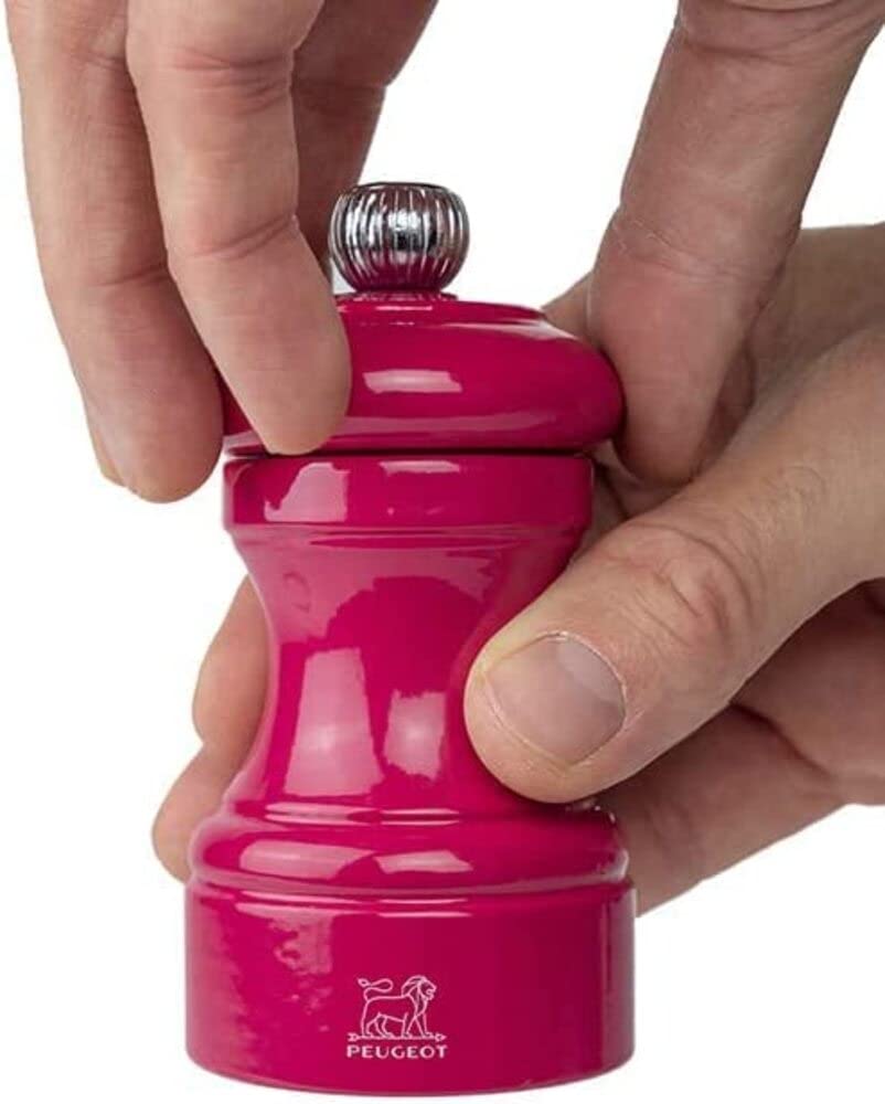 Peugeot Bistro 4-Inch Adjustable Salt Grinder - Premium Stainless Steel & Beechwood Manual Salt Mill, Pre-Filled with Himalayan Rock Salt - Elegant Kitchen Gadget for Cooking, Dining & Entertaining (Candy Pink)