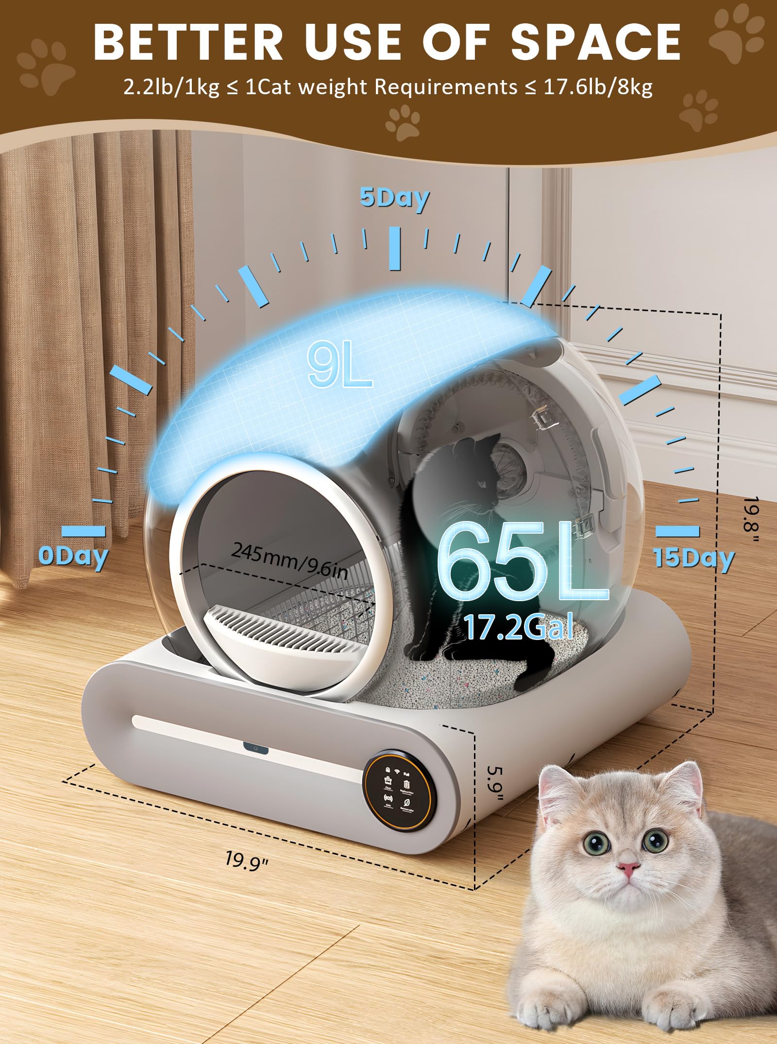 2025 Upgraded Self Cleaning Litter Box for Multiple Cats - 65L+9L Extra Large Automatic Robot Cat Litter Box with Negative Ion Sterilization, APP Control & Health Monitoring - Perfect for Smart Homes & Multi-Cat Households