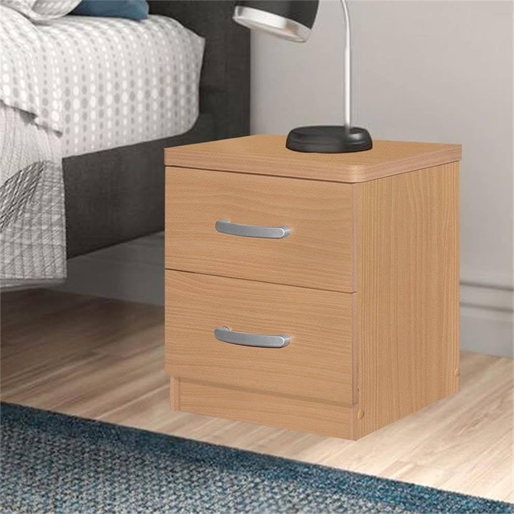 Better Home Products Cindy Faux Wood 2-Drawer Nightstand in Beech Finish - Bedside Table for Bedroom, Living Room & Guest Room Storage