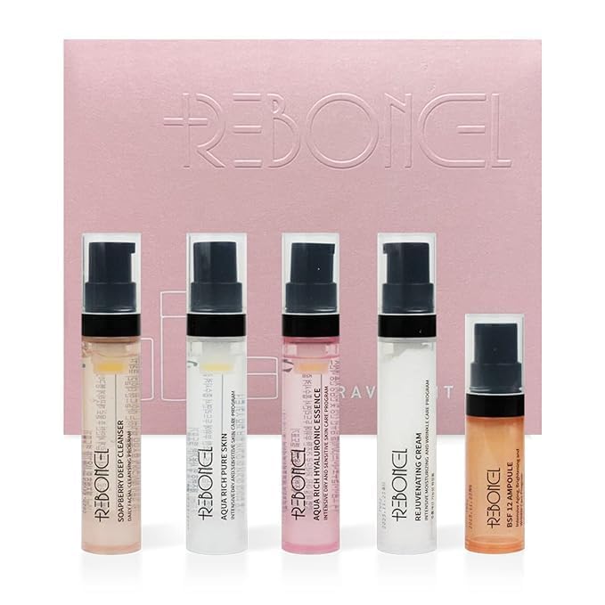 Korean Skin Care Travel Set - TSA Approved Travel Size Toiletries with Ampoule, Cleanser, Toner, Essence & Cream | All-Natural Moisturizing Skincare Gift Set | Perfect for On-The-Go Hydration & Airplane Travel Essentials
