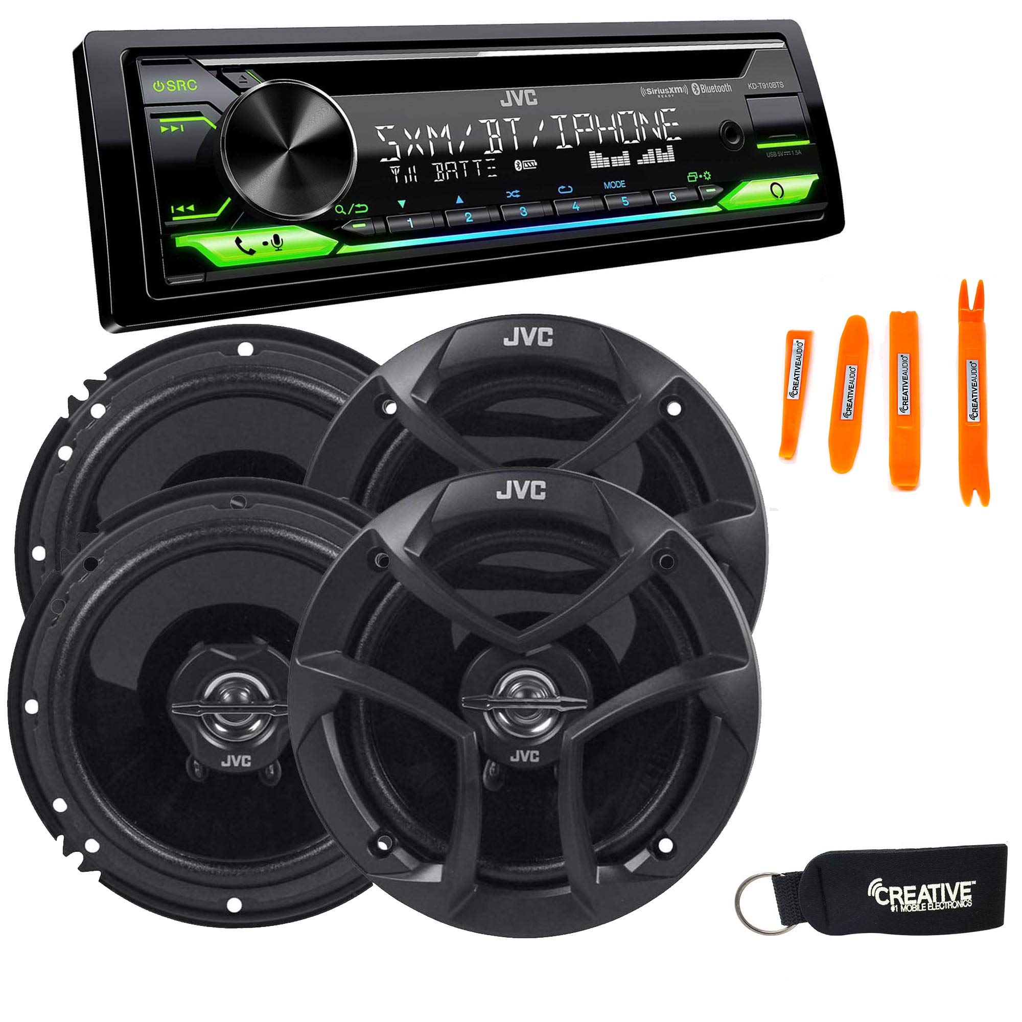 JVC KD-T910BTS Bluetooth Car Stereo with CD Player, Front USB, AUX Input, Amazon Alexa & SiriusXM Ready - Includes Two Pairs of JVC 6.5