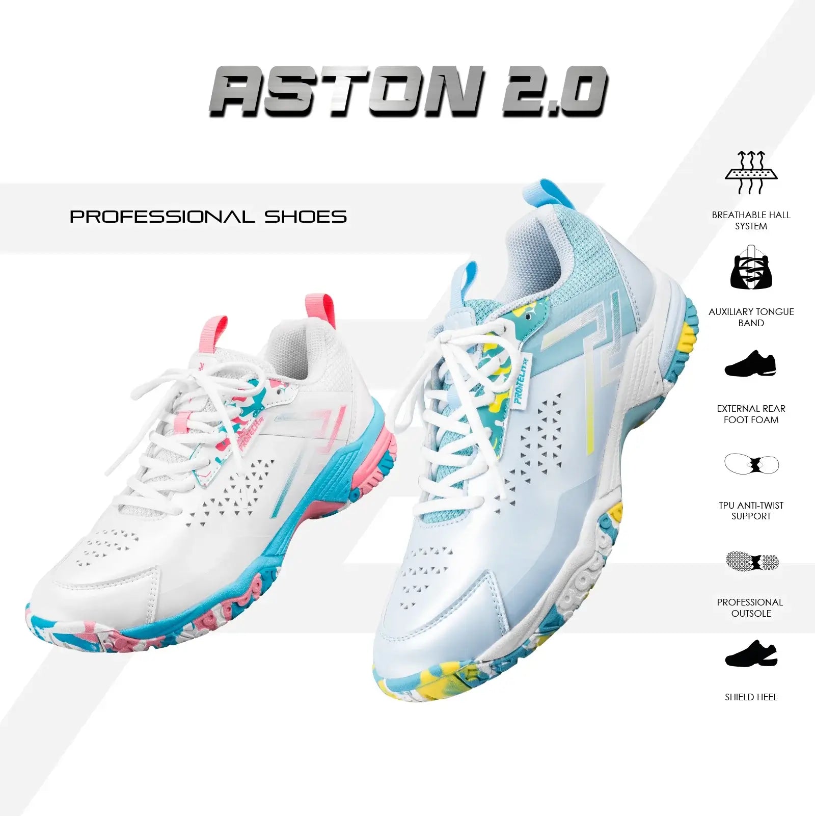 PROTECH ASTON 2.0 Badminton Shoes for Men & Women - Lightweight Court Shoes with Non-Slip Sole for Indoor & Outdoor Sports - Perfect for Badminton, Tennis, Volleyball and Gym Training