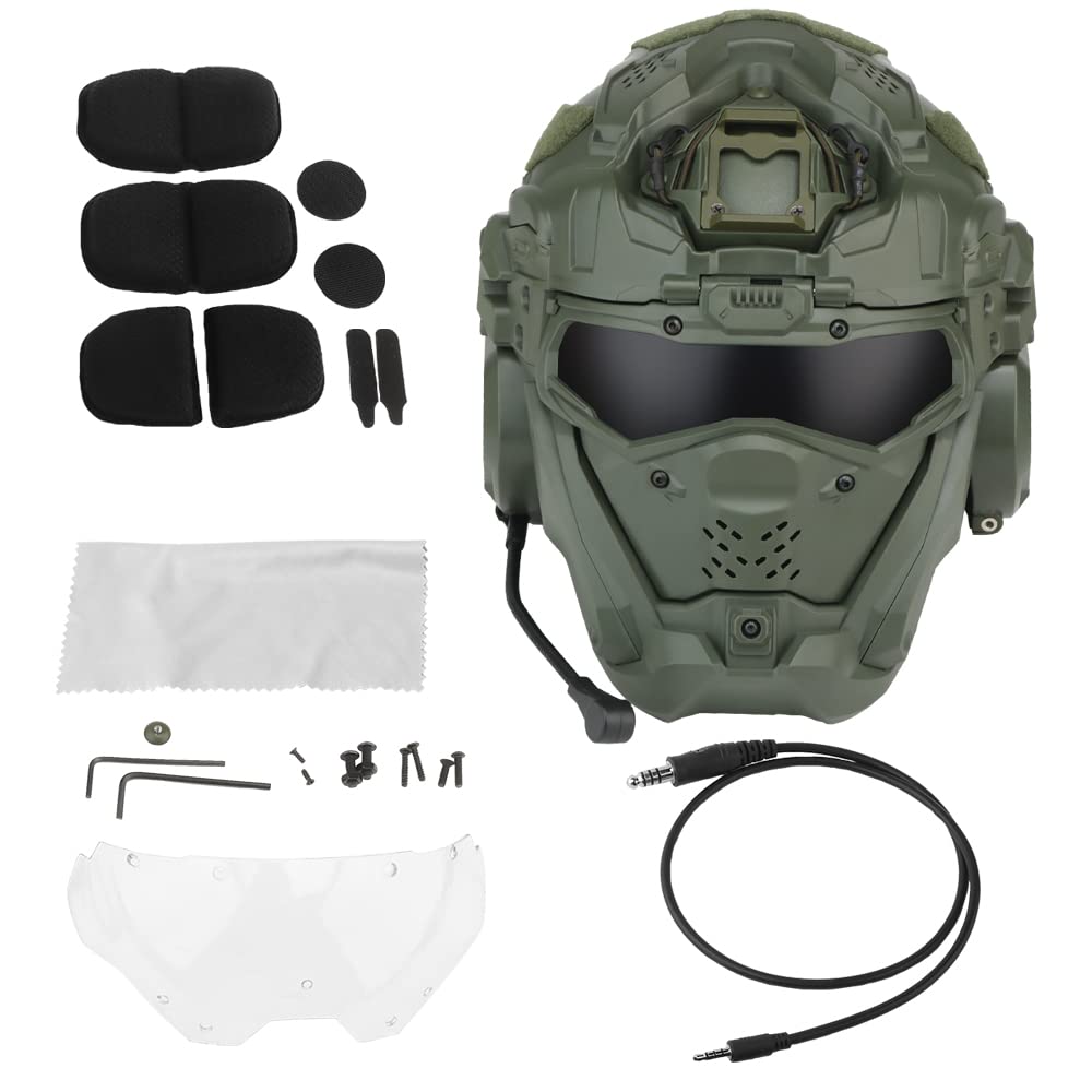 Tactical Airsoft Paintball Helmet with Full Face Mask - Built-in HD Headset & Anti-Fog Fan - Adjustable Outdoor CS Gear for Military Simulation & Airsoft Games