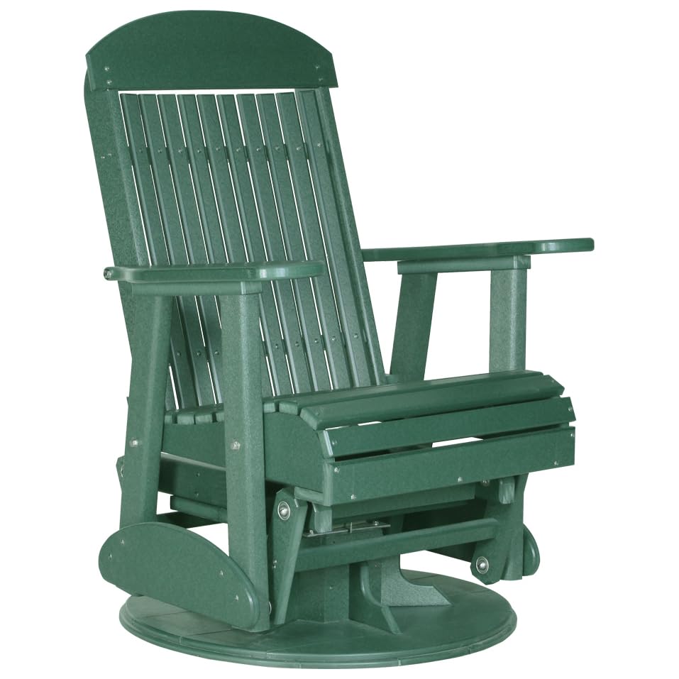 Furniture Barn USA 2' Classic Swivel Glider Rocking Chair - Durable Poly Lumber Outdoor Patio Furniture in Green - Perfect for Porch, Garden & Backyard Relaxation