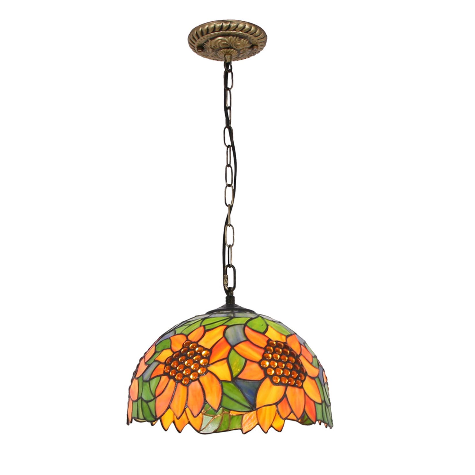 Vintage Tiffany Style Sunflower Pendant Light - 12