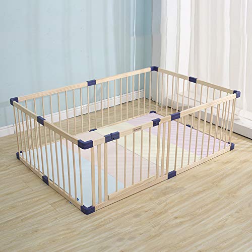 Wooden Kids Play Fence with Door - Safe Zone Playpen for Babies & Toddlers | Indoor/Outdoor Baby Safety Play Center Yard with Locking Gate | Perfect for Playrooms, Backyards & Daycare Centers