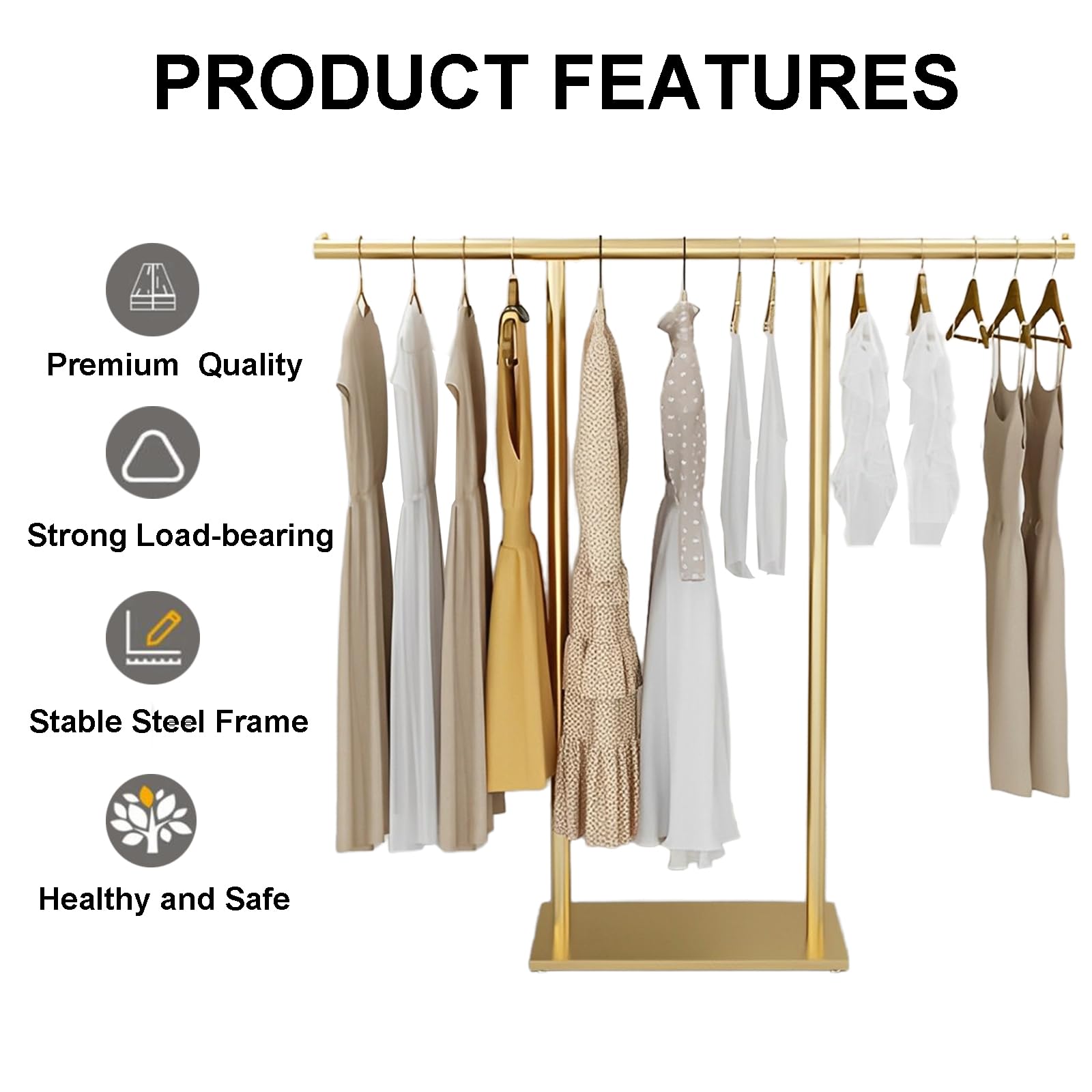 Premium Gold Clothing Rack for Boutique - Double Pole Supported Stable Metal Garment Display Stand - Freestanding Retail Clothes Rack for Bedroom, Laundry Room & Store (39.37