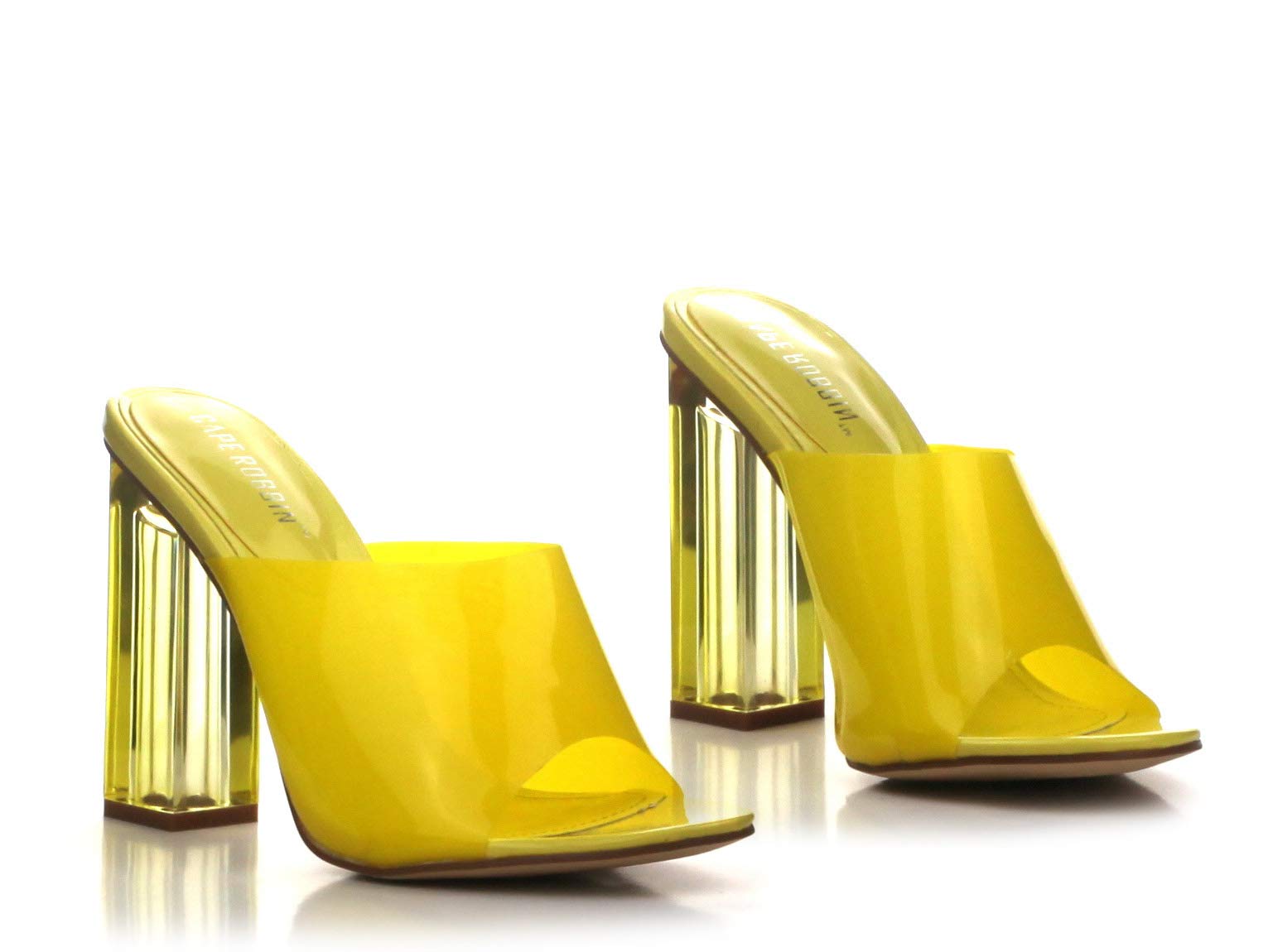 Cape Robbin Women's Chunky Block High Heels - Transparent Clear Booties in Yellow, Size 6.5 | Comfortable Party & Evening Wear for Women