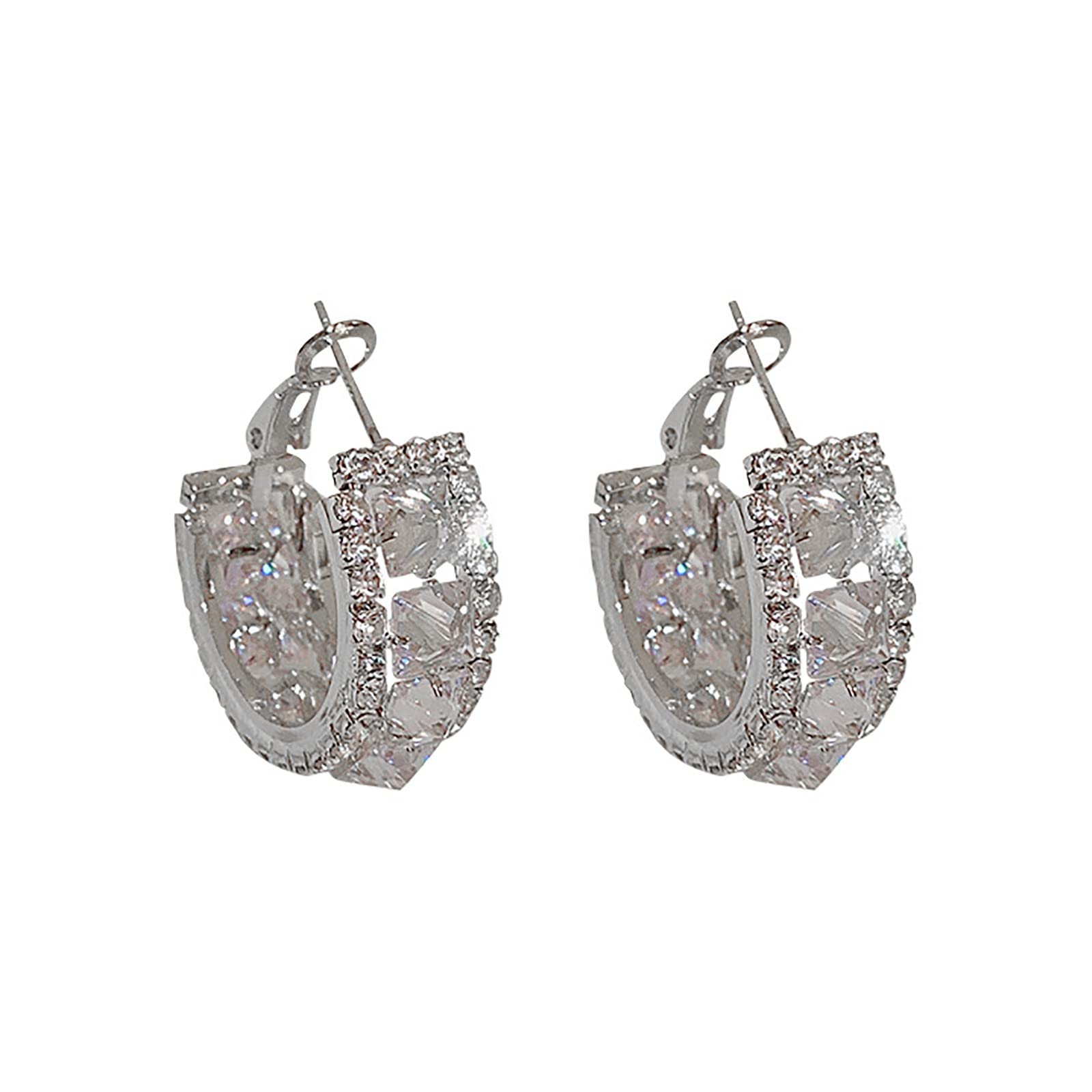 Luxury Geometric C-Shaped Zirconia Earrings for Women - Super Shiny Diamond-Like Stud Earrings Set, Elegant Costume Jewelry for Party, Wedding & Evening Occasions