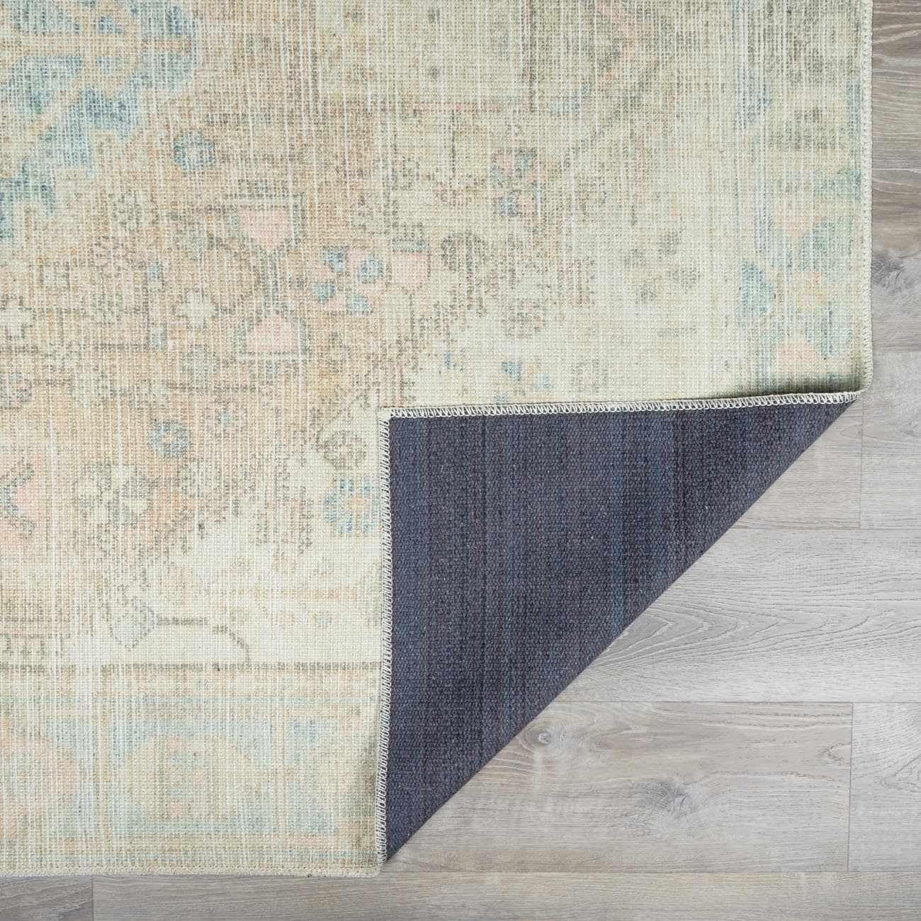 Premium Hauteloom Baloy Washable Area Rug for Living Room & Bedroom - Traditional Design in Coral, Denim, Olive - 5'3