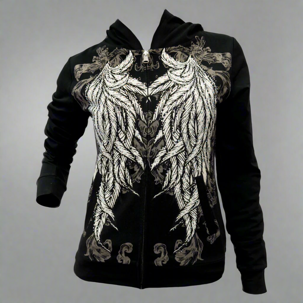 Sparkling Rhinestone Angel Wing Hoodie for Women - Stylish & Comfortable Pullover for Casual Wear, Parties & Night Out