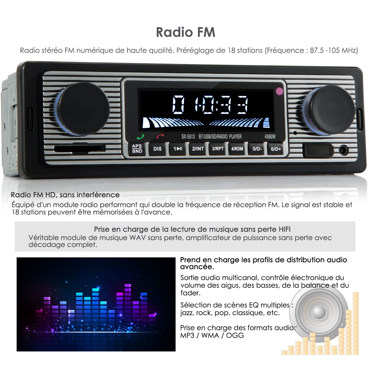iFreGo 1 DIN Bluetooth 5.0 Car Stereo with Hands-Free Calling - FM Radio, USB/AUX/SD/TF/MP3 Support for iOS/Android - Compatible with 9-12V Vehicles | Perfect for Commuting, Road Trips & Music Lovers