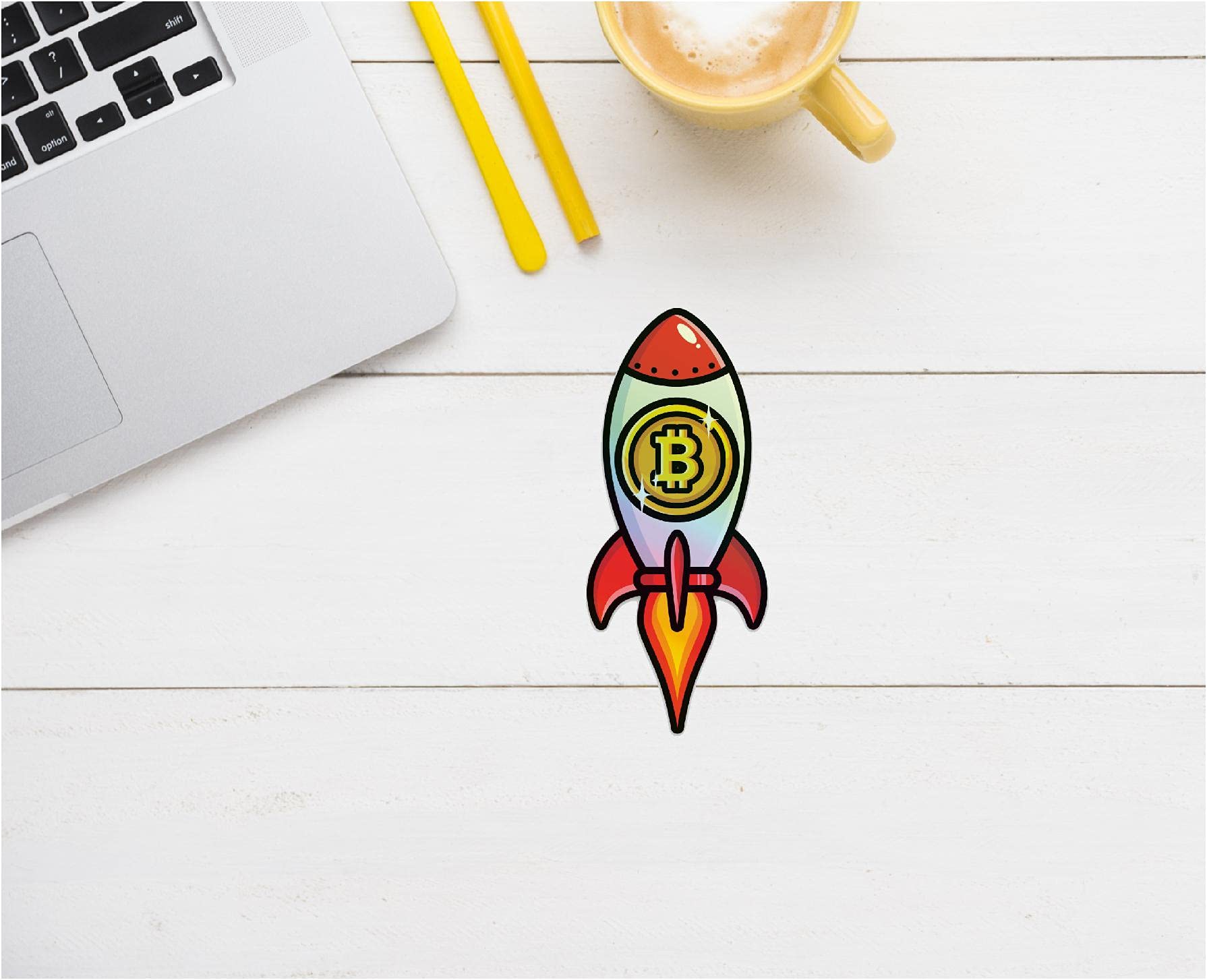 Rocket Holographic Bitcoin Sticker - Cryptocurrency Moon Decal - Funny Peel & Stick Vinyl for Laptops, Cars & Crypto Enthusiasts