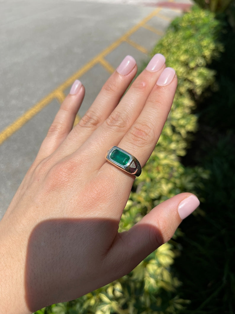 3.75tcw 14K Chunky Gold East-West Emerald & Diamond Triangle Three Stone Ring - Elegant Jewelry for Weddings, Anniversaries & Special Occasions