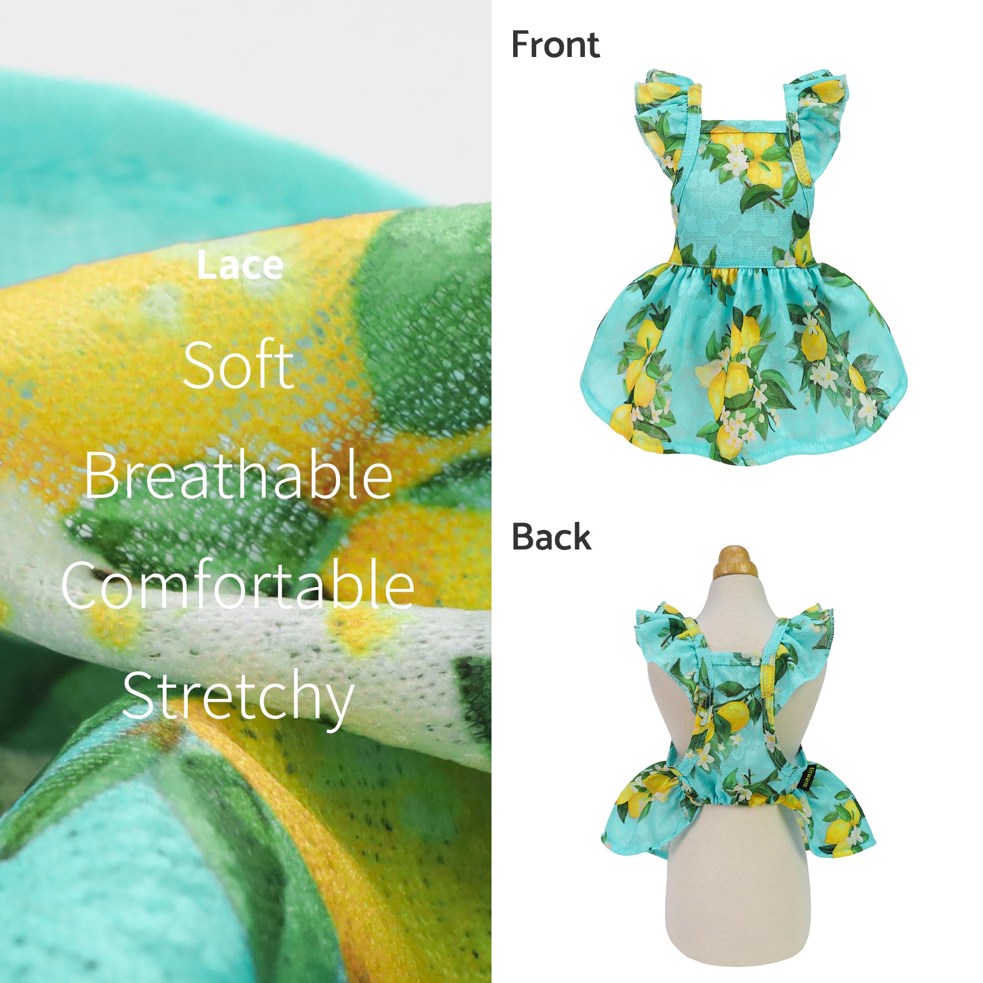 Fitwarm Lemon Dog Dress for Small Dogs - Teal, Yellow, Green - Perfect for Pet Outings