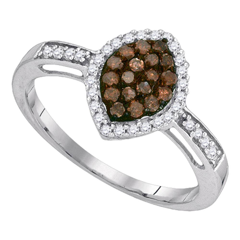 10K White Gold Chocolate Brown & White Round Diamond Halo Engagement Ring - Channel Set Marquise Center (1/3 cttw) | Sonia Jewels | Perfect for Proposals, Anniversaries & Special Occasions