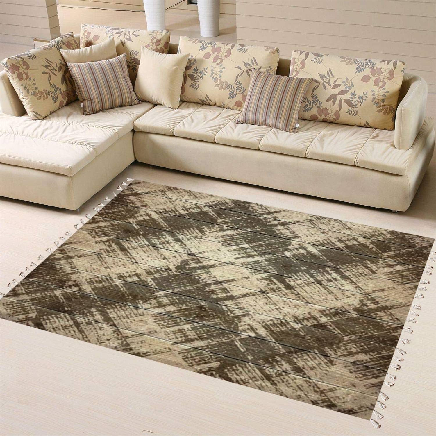 Boho Monochrome Distressed Canvas Area Rug - Textured Seamless Linen Carpet for Patio, Hallway Runner, Living Room & Bedroom | Minimalist Home Decor | Indoor & Outdoor Use for Cozy Boho Style