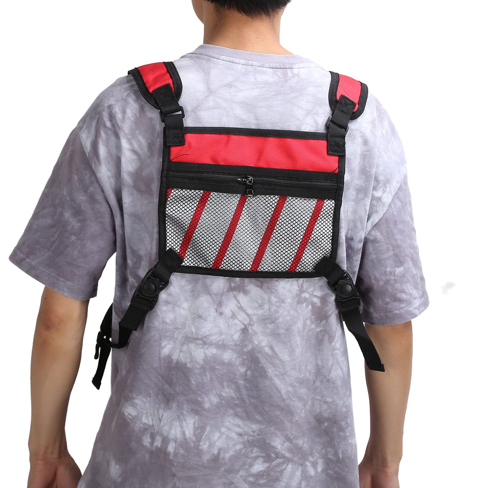 Fdit Running Vest Bag with Earphone Hole - Lightweight Chest Pack for Men & Women - Perfect for Jogging, Hiking & Outdoor Activities (Red)