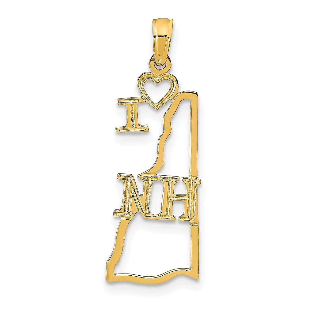 14K Yellow Gold Solid New Hampshire State Pendant Charm Necklace - Travel & Transportation Inspired Jewelry - Elegant Women's Fine Jewelry Gift - Perfect for State Pride, Travel Enthusiasts & Special Occasions