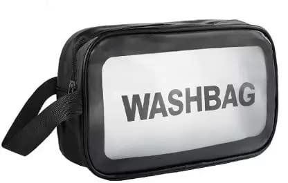 **Waterproof PVC Travel Toiletries Bag - Clear Cosmetic Makeup Organizer Pouch for Women | Portable Wash Bag for Shampoo, Lotion & Essentials | Perfect for Air Travel, Gym & Camping (Black)**
