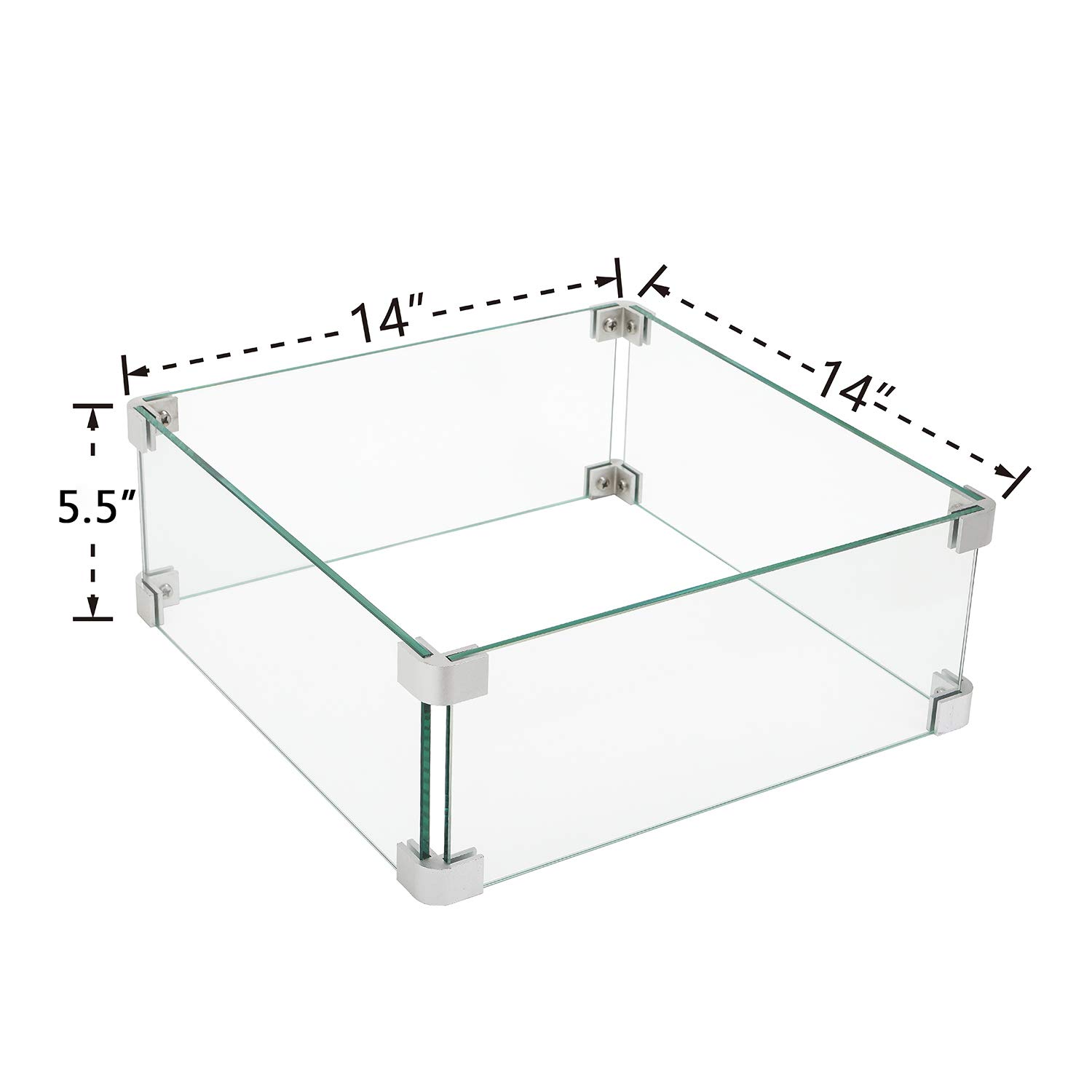 HOMPUS 14x14x5.5 Inch Square Tempered Glass Wind Guard for Outdoor Fire Pit Table - Wind Protection for Patio, Deck, Backyard, and Garden Gatherings