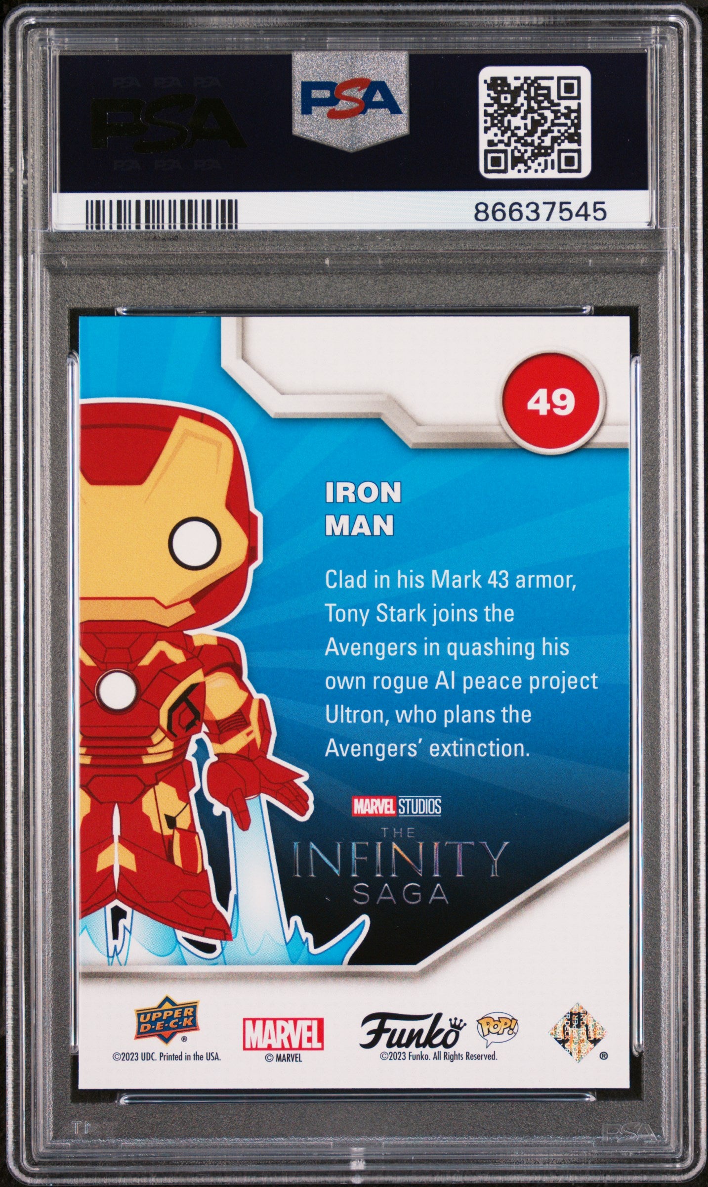 2023 Upper Deck Funko Pop Marvel Iron Man Platinum #49 PSA 10 Graded Collectible - Perfect for Marvel Fans, Display & Investment