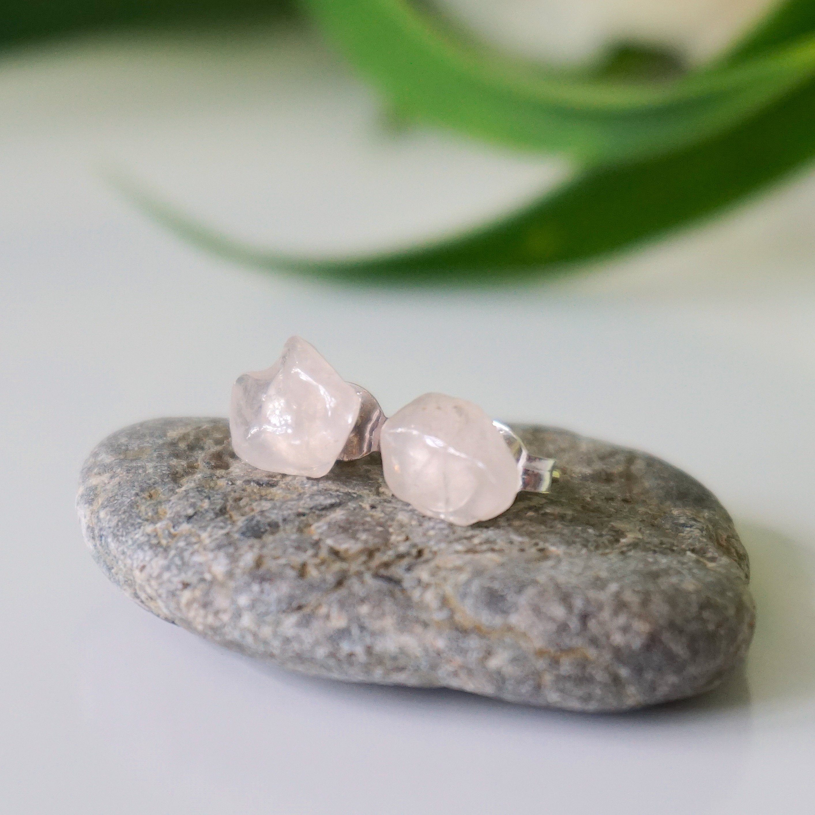 Rose Quartz Stud Earrings for Women - Healing Crystal Post Earrings for Daily Wear, Gift Giving & Spiritual Healing
