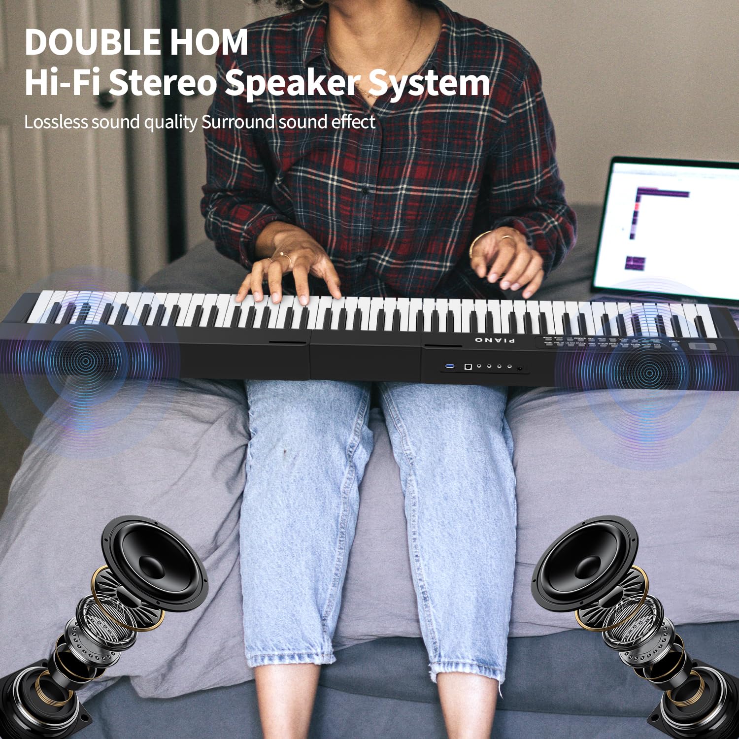 88-Key Digital Piano with Semi-Weighted Keys - Full Size Electronic Keyboard with Stand, Built-In Speakers, Sustain Pedal & Bluetooth - MIDI/USB/MP3 Connectivity - Perfect for Beginners & Adults - Ideal for Home Practice, Studio Recording & Live Performances