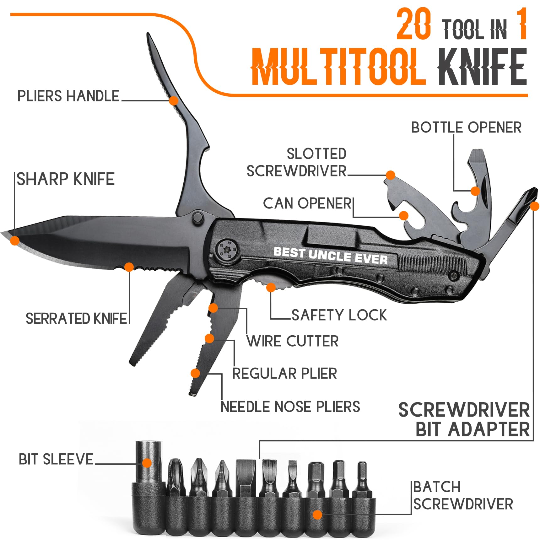Best Uncle Ever Multitool Knife – Practical Gift for Uncles, Birthday & Christmas Presents from Niece or Nephew – Perfect for Camping, DIY Projects & Everyday Carry (EDC)