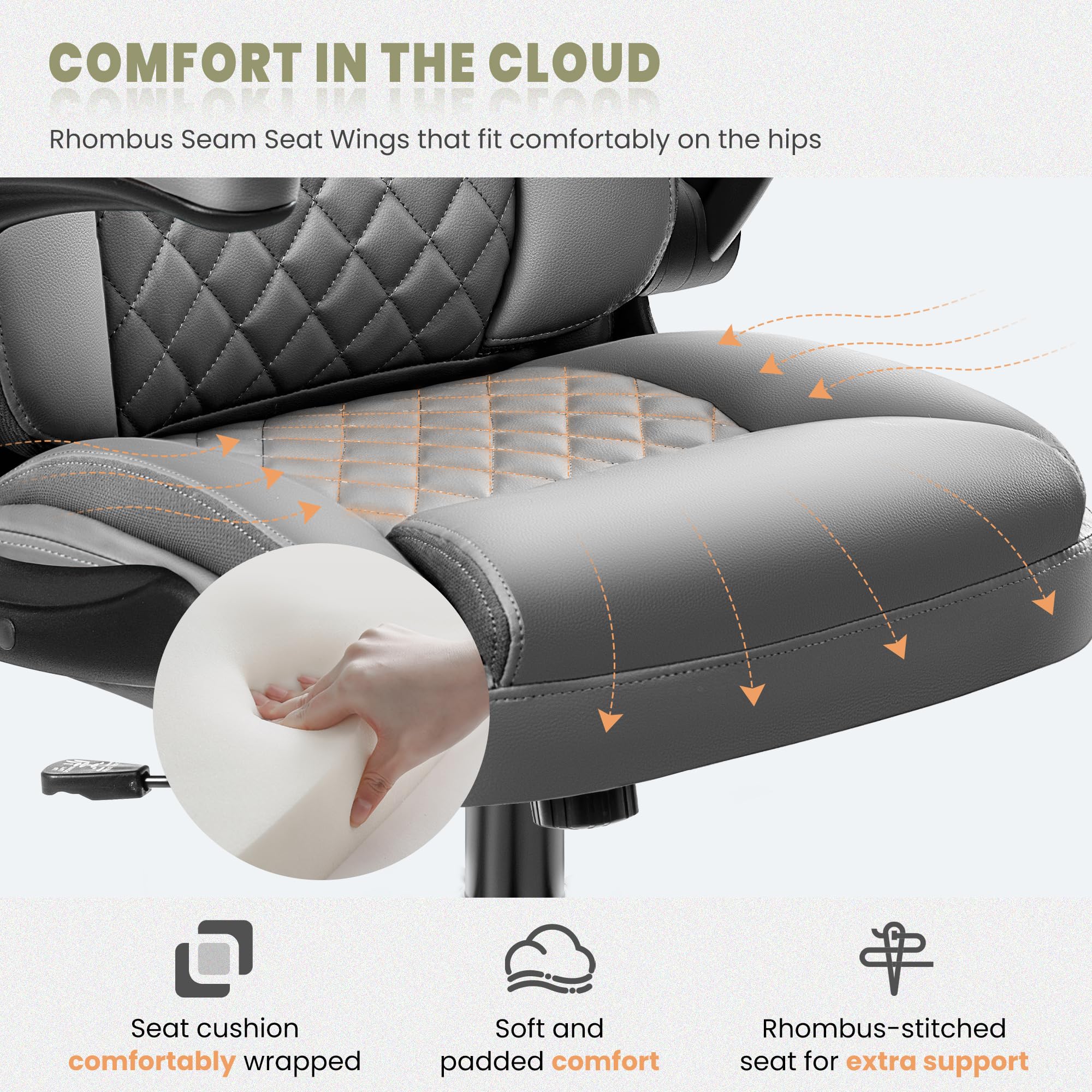 Premium Ergonomic Office Chair - Executive Leather Computer Desk Chair with Wheels, Swivel, Lumbar Support & Flip-Up Armrests - Gray - Perfect for Home Office, Gaming & Workspaces