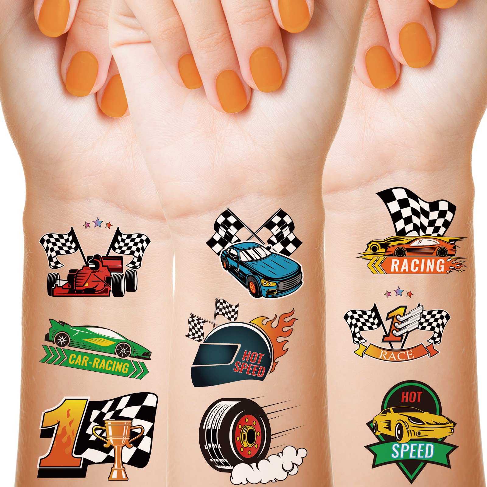 144-Piece Race Car Temporary Tattoos - Fast Racing Car Stickers for Kids Party Favors, Birthday Decorations - Perfect for Race Car Themed Parties, Goodie Bags & Birthday Gifts