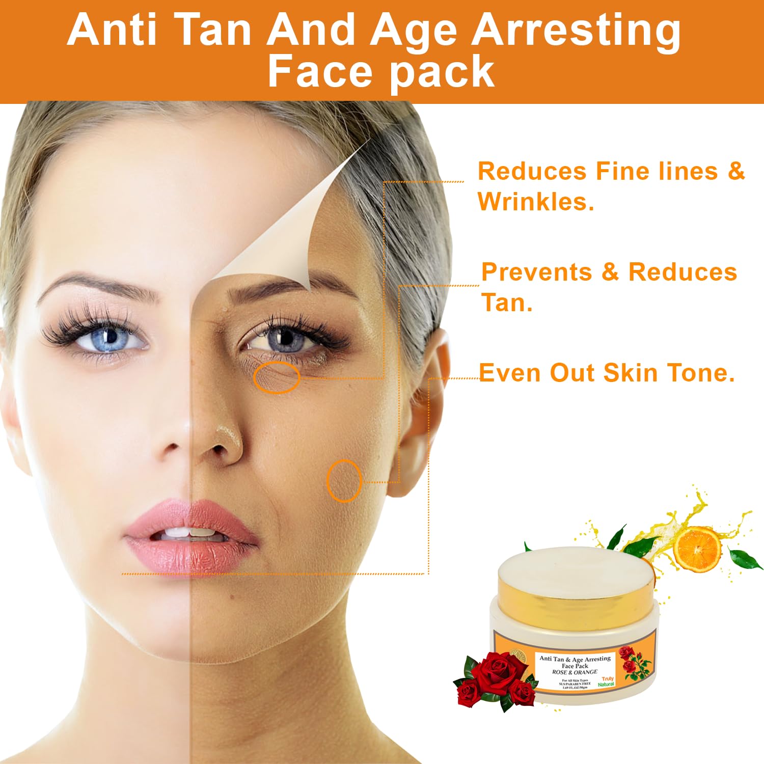 Khadi Organic Anti-Tan & Anti-Aging Face Pack with Rose & Orange Extract - 50g Natural Skincare for Brightening & Youthful Glow | Perfect for Daily Face Care & Sun-Damaged Skin Treatment