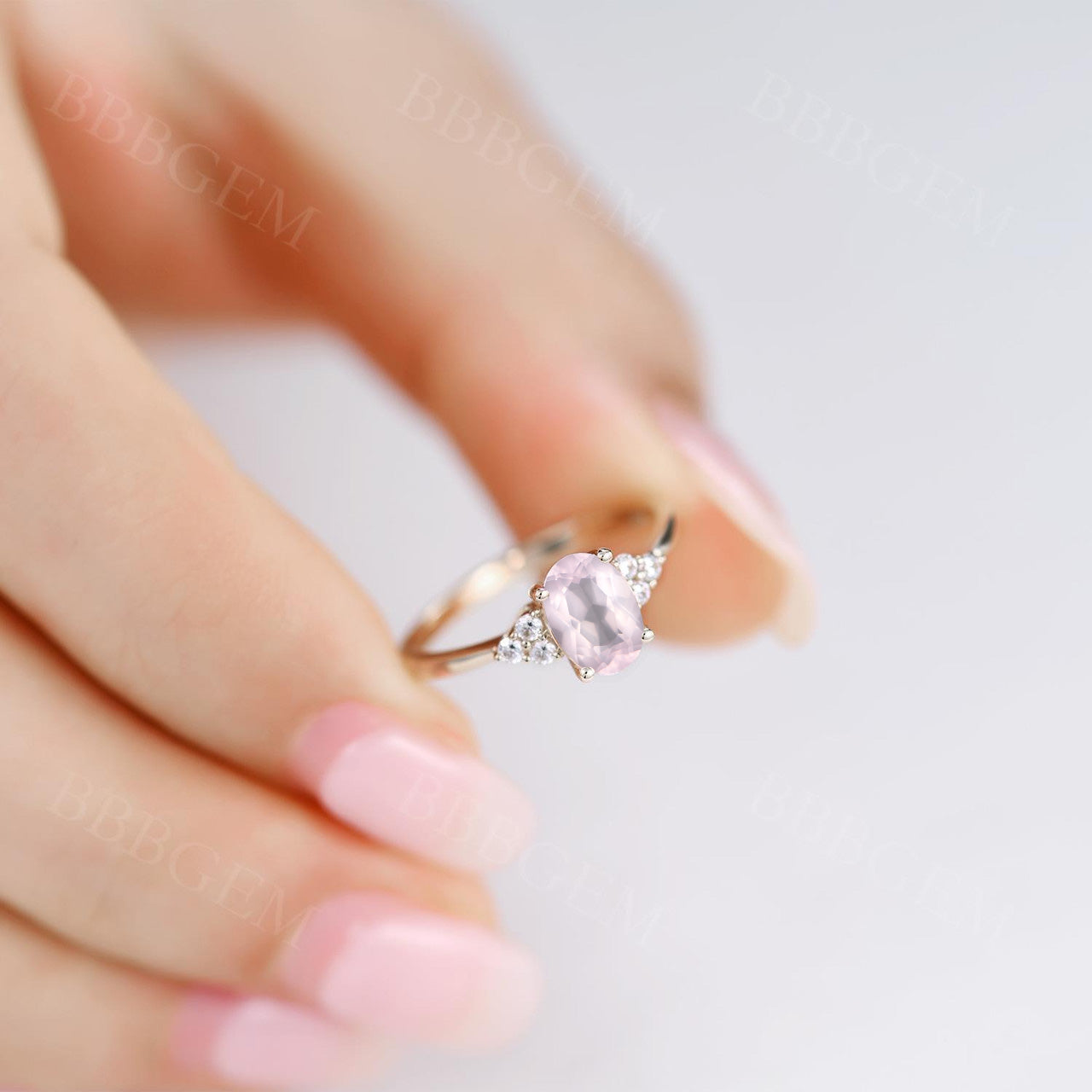Elegant Rose Gold Rose Quartz Engagement Ring with Diamond Accents - Plain Gold Band for Women, Perfect for Proposals, Anniversaries & Romantic Occasions