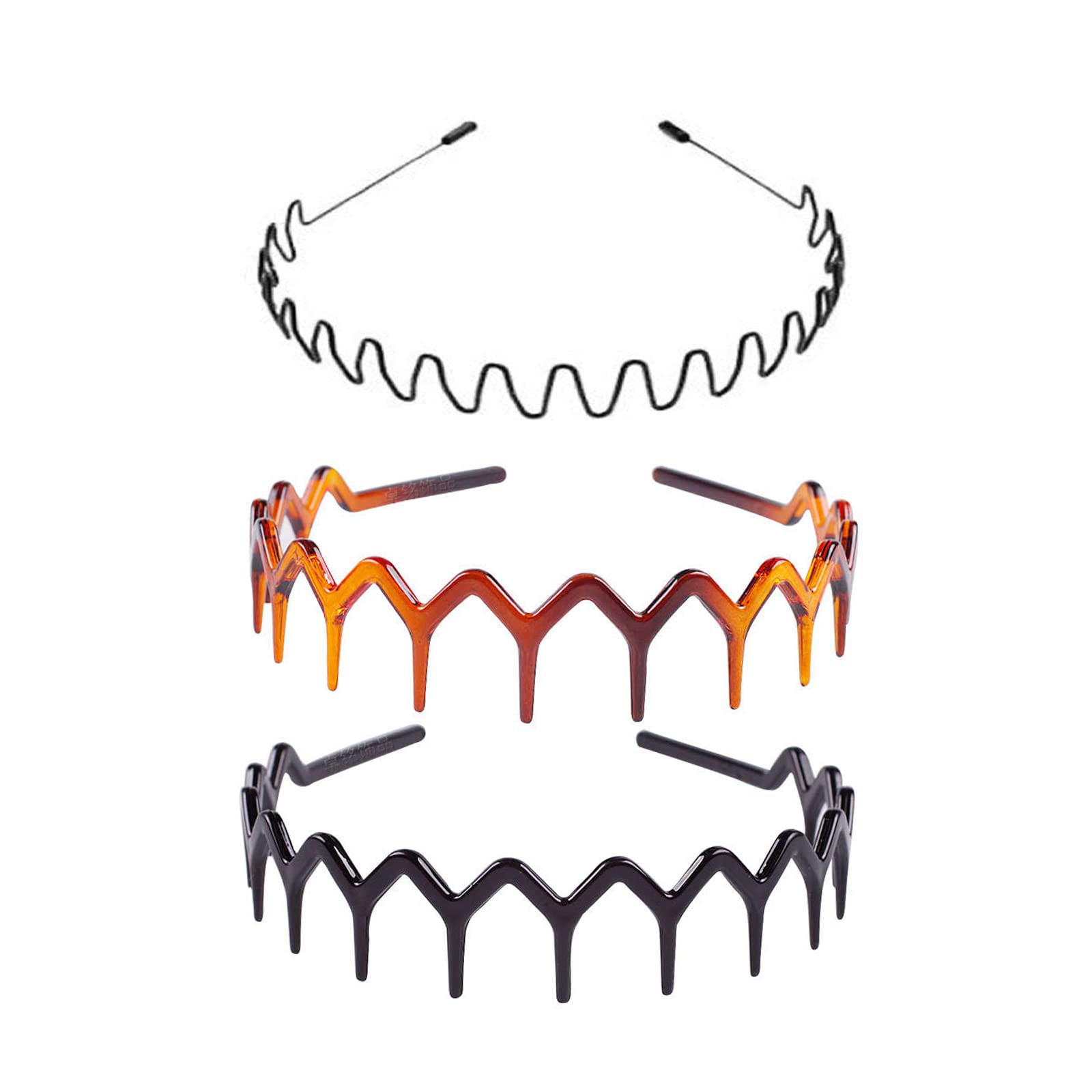 YMPEKA 3-Piece Hairband Set for Women & Men | Fashionable Zig Zag & Wavy Metal Headbands with Teeth | Unisex Hair Accessories for Sports, Workouts, Office & Everyday Use | Perfect for Hair Protection & Styling