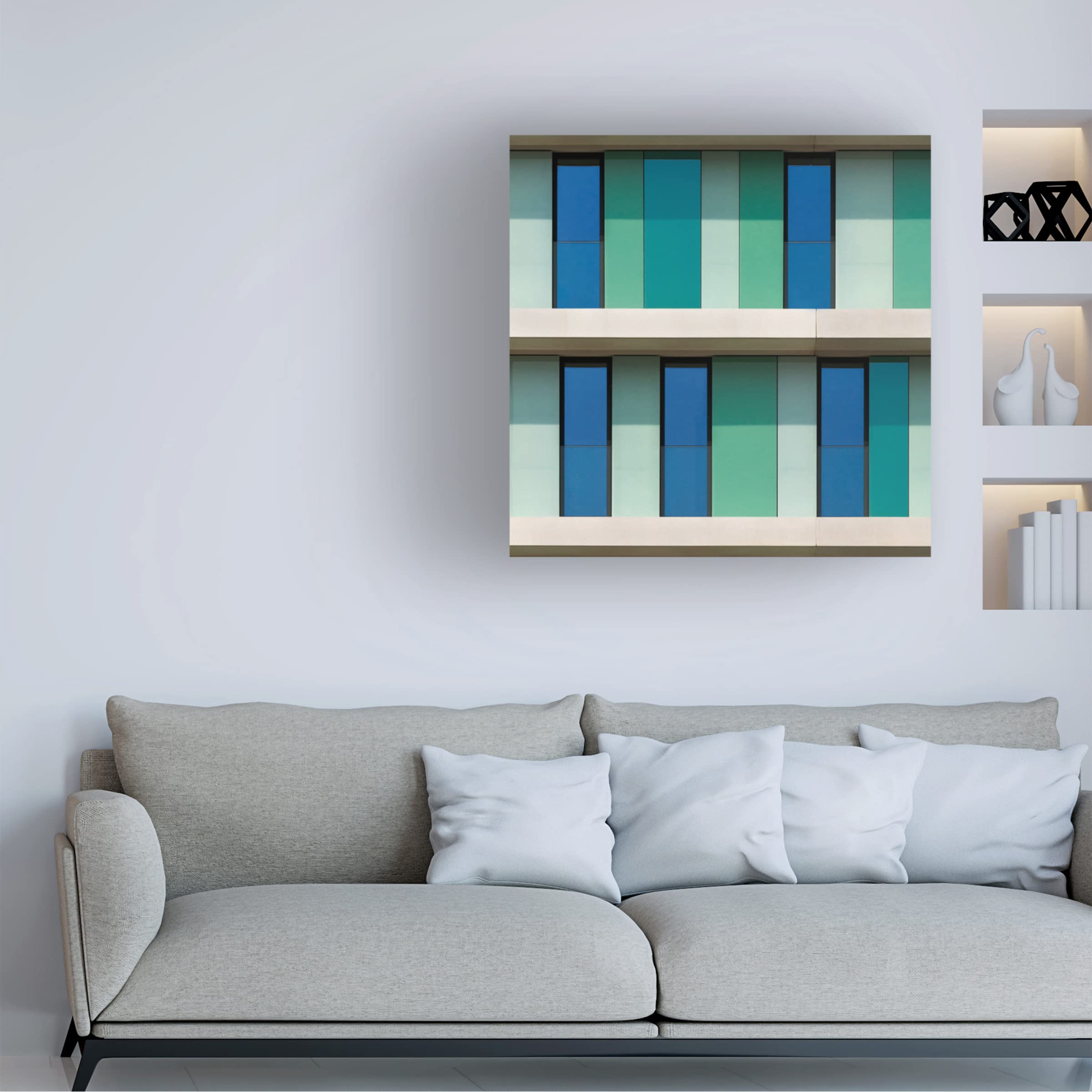 Trademark Fine Art 'Shades Of Green And Blue' Canvas Wall Art by Jef Van den Houte - Modern Abstract Painting for Living Room, Bedroom & Office Decor