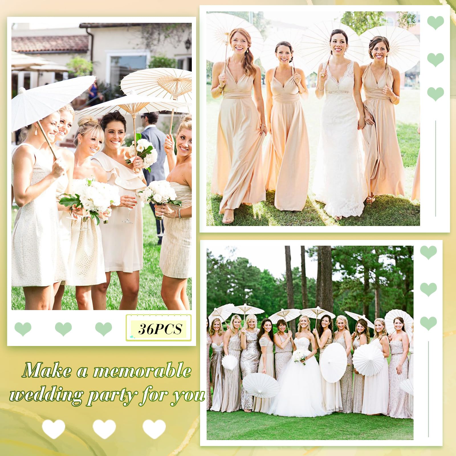 33 Inch Decorative Chinese Japanese Paper Umbrellas - 36 Pack White DIY Oil Painting Parasols for Wedding, Bridal Party, Home Decor & Garden Party Decorations