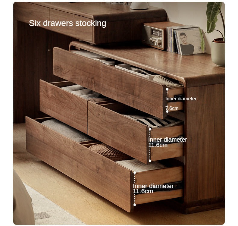 Solid Black Walnut Wood Dressing Table with Drawers - Elegant Vanity Desk for Bedroom, Makeup & Jewelry Storage