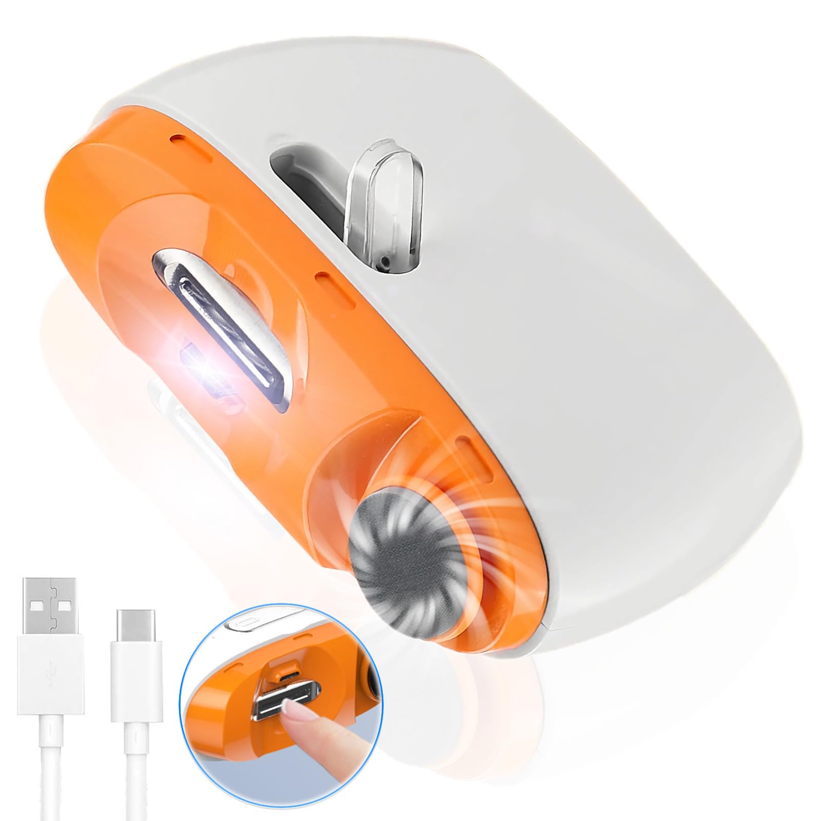 Electric Nail Clipper 3-in-1 with LED Light & Polisher - Rechargeable Automatic Nail Trimmer for Kids, Seniors & Caregivers - Portable Fingernail Cutter with Storage - Perfect for Home, Travel & Elderly Care (Orange)