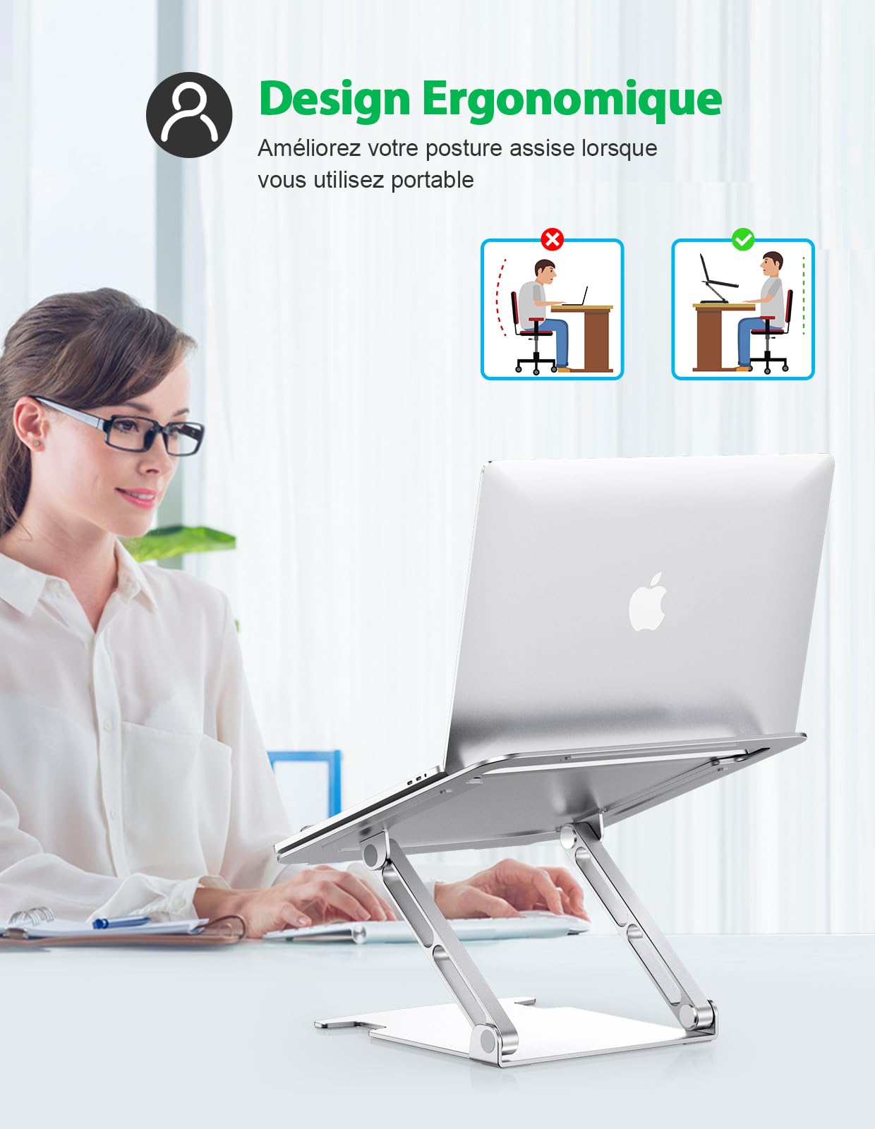 Ergonomic Aluminum Laptop Stand with Dual-Axis Rotation & Cooling Ventilation - Adjustable & Foldable for MacBook Pro & 10
