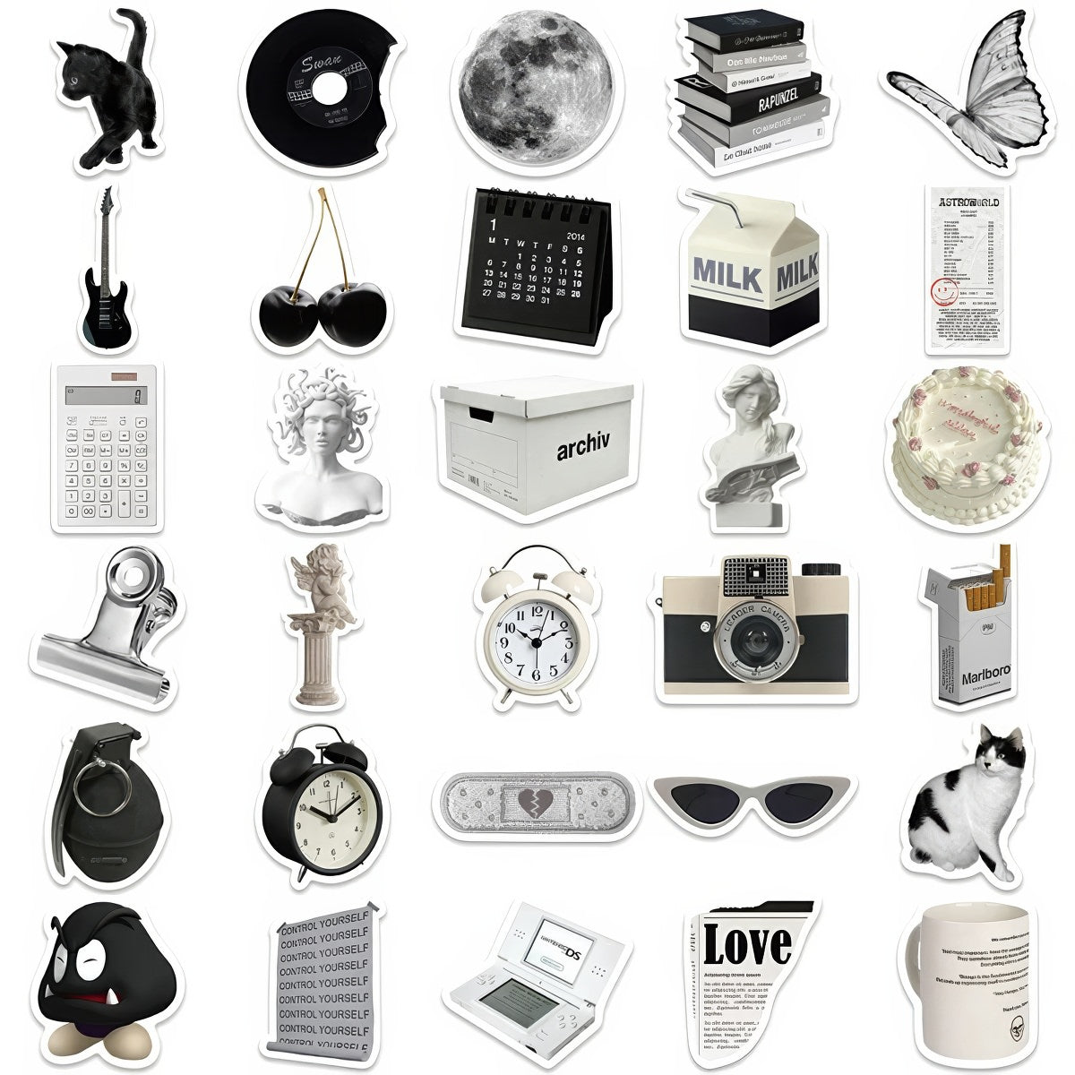 B&W Academia Girl Sticker Pack - Aesthetic School & Study Decoration for Planners, Laptops, Water Bottles