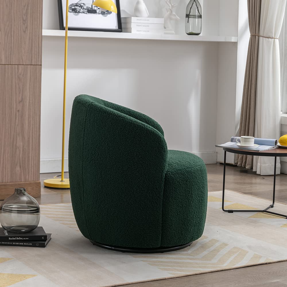 Antetek Small Swivel Chair - 360 Degree Rotating Barrel Chair with Arms, Modern Leisure Accent Chair for Nursery, Living Room, Office & Lounge - Green Velvet Upholstery - Perfect for Small Spaces, Reading Nooks & Cozy Corners