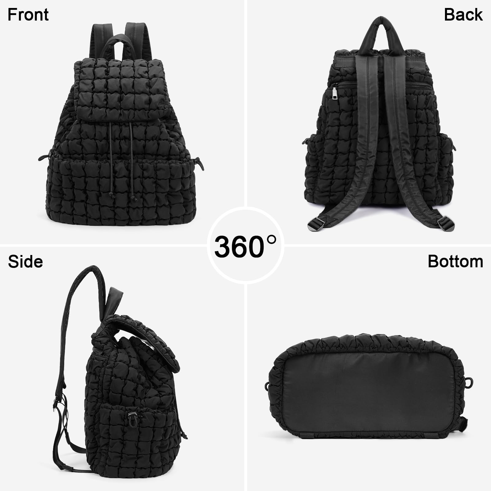 Lushandy Quilted Puffer Backpack for Women - 18L Nylon Puffy Travel Backpack, Soft Gym Bag for Workout, School & Daily Commute | Perfect for Travel, College & Work Essentials
